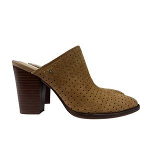 Sam Edelman Tan Suede Perforated Block Heel Mules